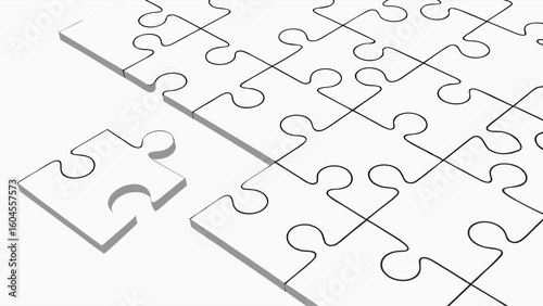 White Puzzle Pieces with One Missing Piece Symbolizing Problem Solving and