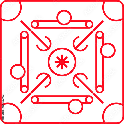 Isolated carrom icon in red line art.