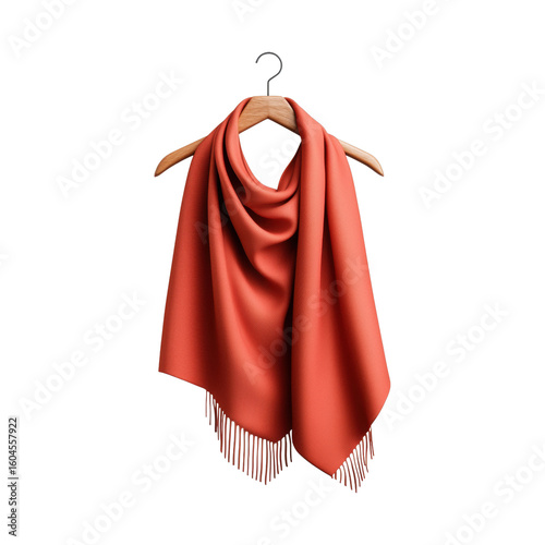 Elegant orange scarf draped on a wooden hanger