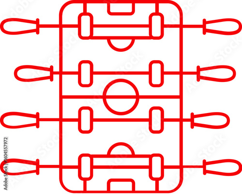 Flat style foosball icon in red line art.