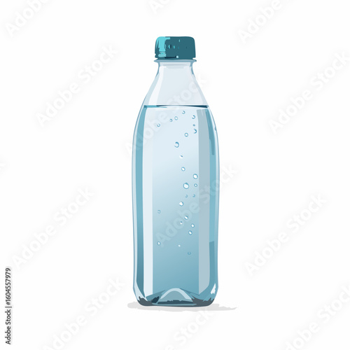 Plastic water bottle – Clear plastic bottle half-full with water droplets on its surface
