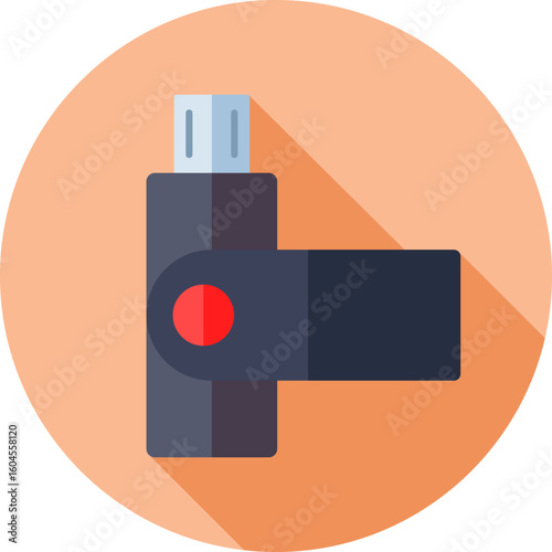 Flat style pen drive icon on peach circle shape.
