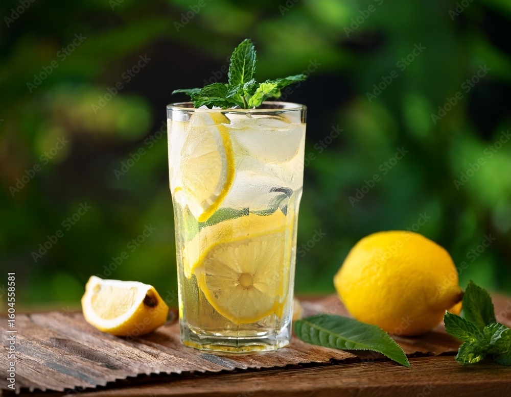 Fototapeta premium close up of a chilled refreshing lemon beverage