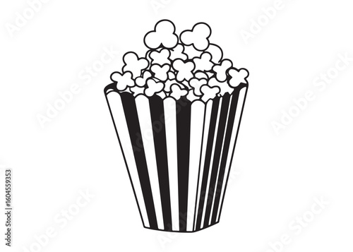 Striped Popcorn Bucket Filled with Fluffy Kernels for Movie Snack.