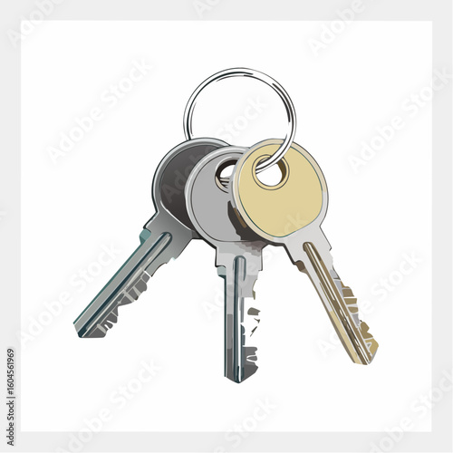 Keyring with house keys – Metallic keyring holding two standard house keys
