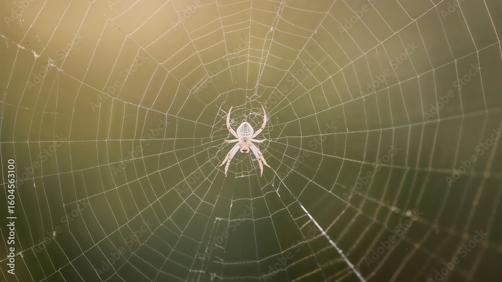 Fototapeta premium Little spider hanging in its delicate web
