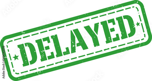Green rectangular rubber stamp with the word DELAYED isolated on white background