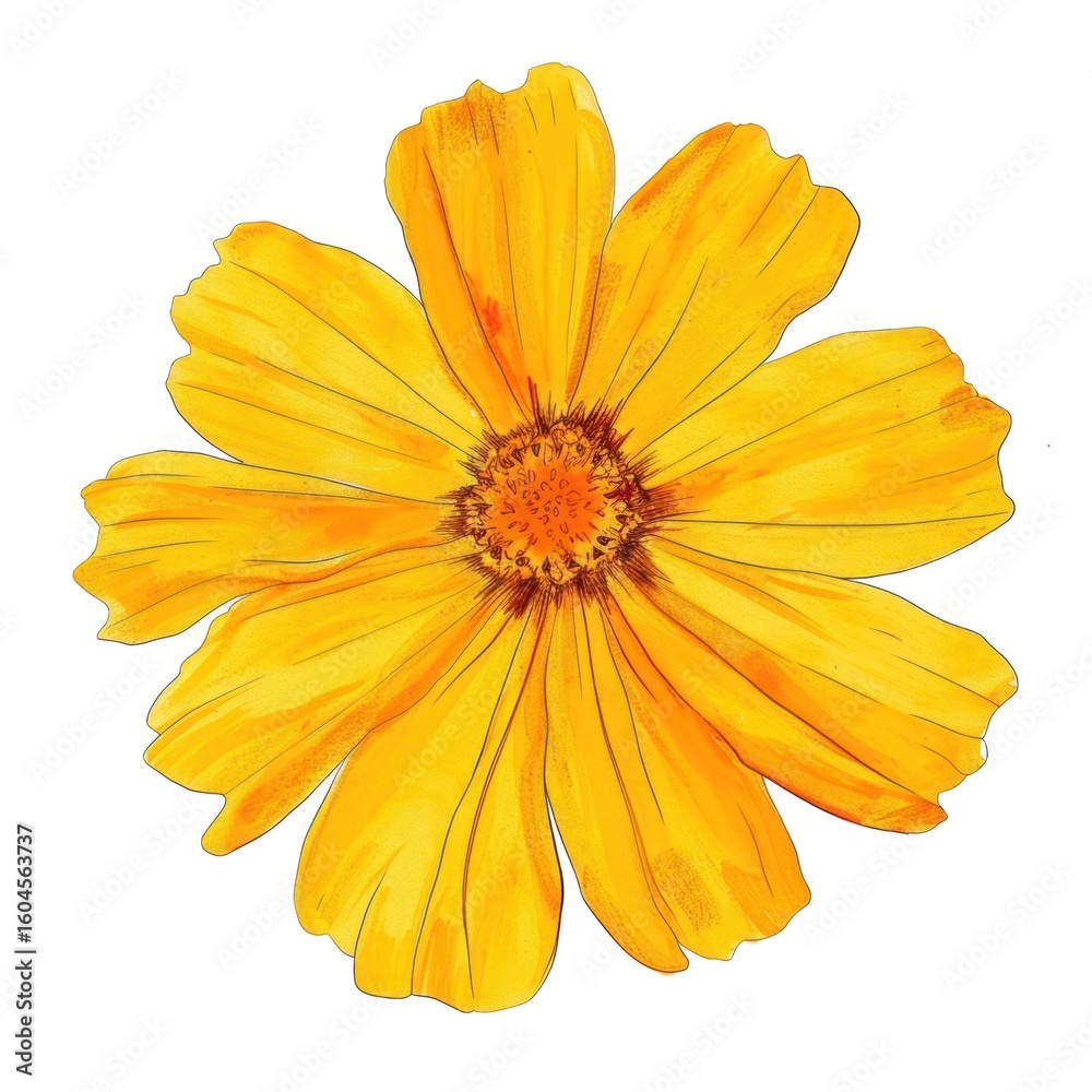 Obraz premium Golden Yellow Marigold illustration vibrant drawing.
