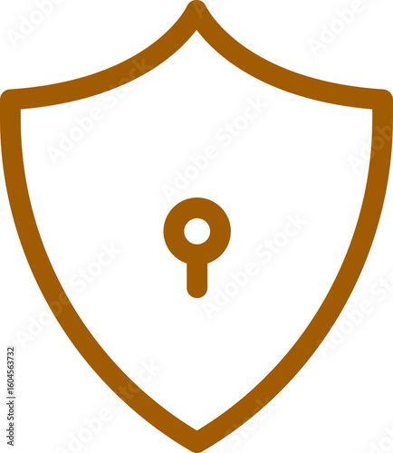 Flat style lock shield icon in brown line art.