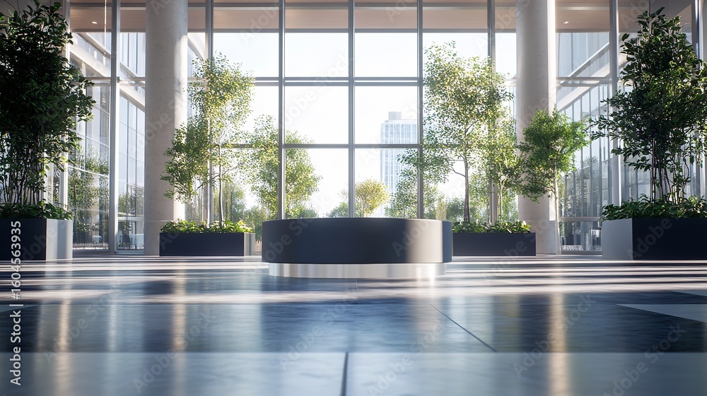 Fototapeta premium Glossy Podium in a Modern Office Building Lobby Sleek Architectural Interior Design