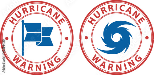 Hurricane Warning Stamp Icons with Hurricane Symbol and Flags
