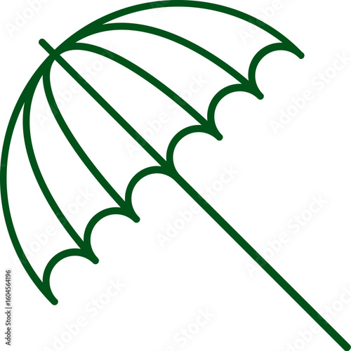 Isolated Umbrella Icon in Green Line Art.