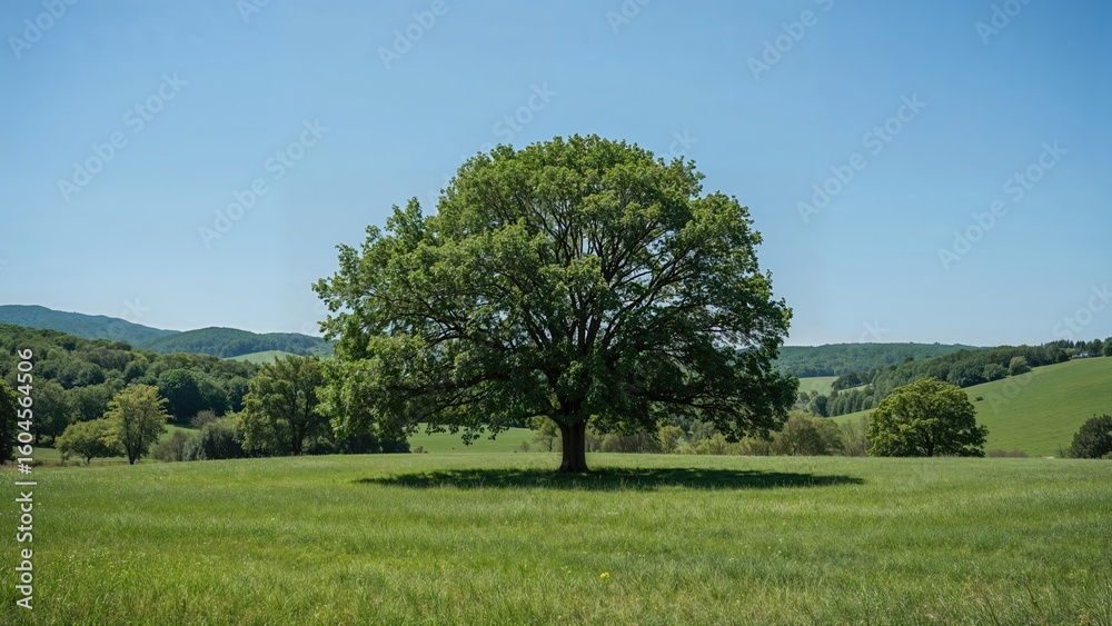 Fototapeta premium Isolated tree centered within a wide grassy plain
