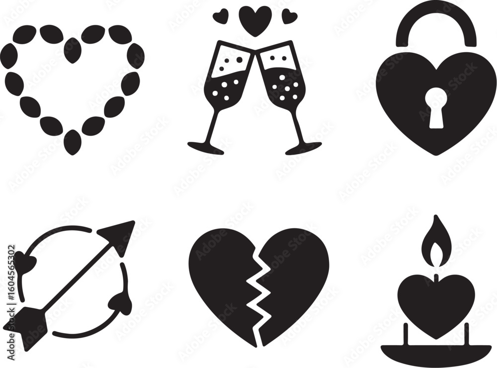 Fototapeta premium Heart Padlock & Wine Glass Vector | Love Forever Clipart