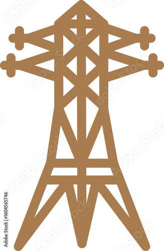 Flat style transmission tower icon in brown line art.