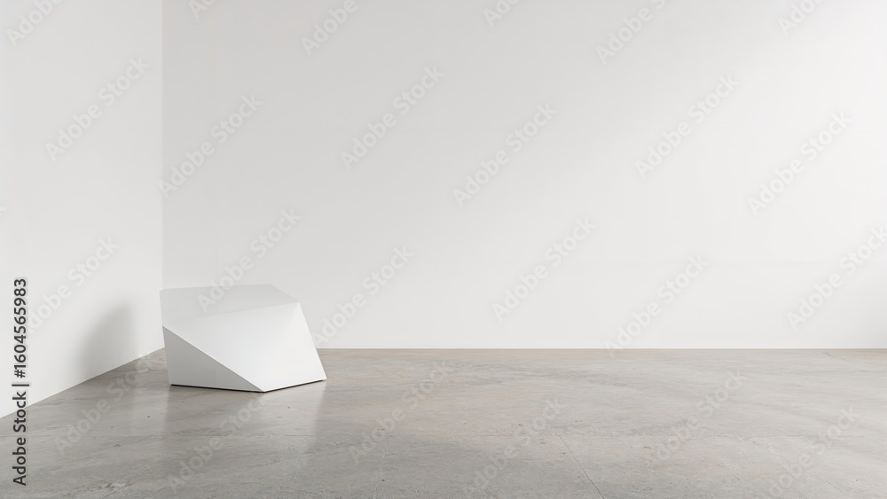 Fototapeta premium Empty space featuring a white sculptural element on a concrete ground, contemporary design concept. Render photo