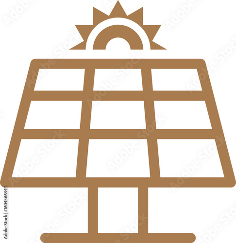 Flat style solar panel icon in brown line art.