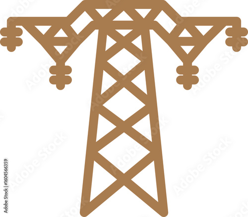Flat style electric tower icon in brown line art.