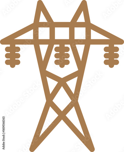 Flat style electric tower icon in brown line art.