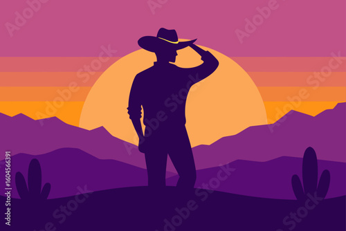 Silhouette of Cowboy Tipping Hat