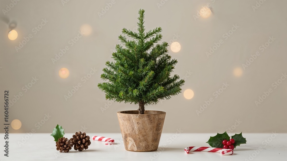 Fototapeta premium A tiny potted coniferous plant