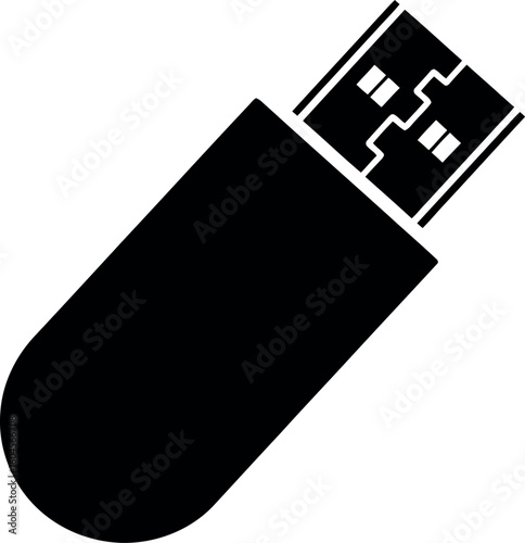 Black silhouette of a USB flash drive, portable storage device, digital data transfer, technology concept