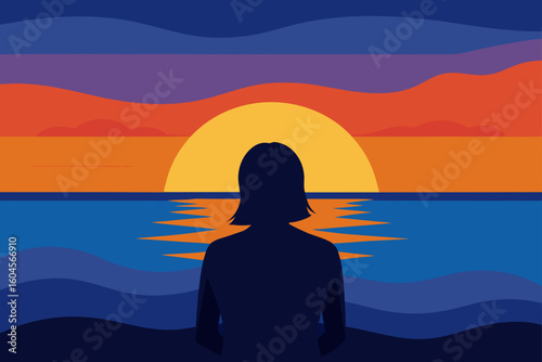 woman by ocean sunset silhouetted figure at shore