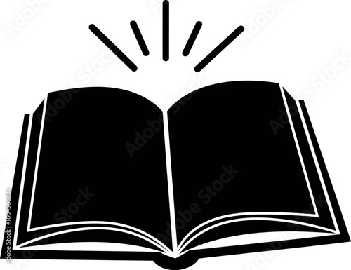 Open Book Silhouette Icon Design, Black Symbol of Knowledge and Education
