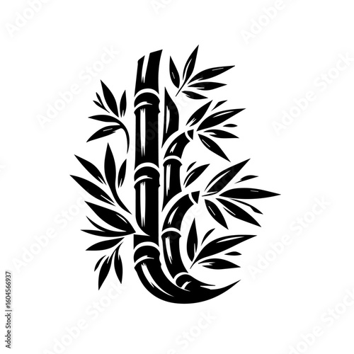 Black and White Bamboo Stalks with Leaves