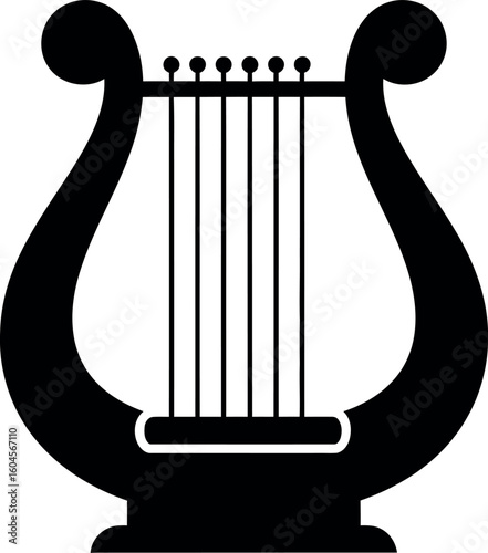 Lyre silhouette, musical instrument icon, ancient Greek harp symbol