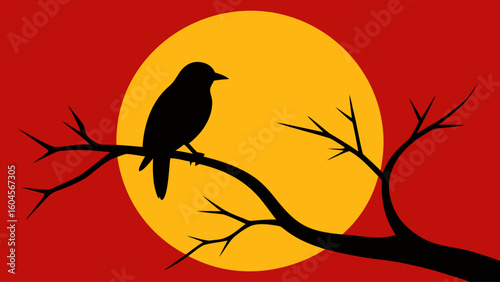 Peaceful Bird Silhouette on Tree Limb