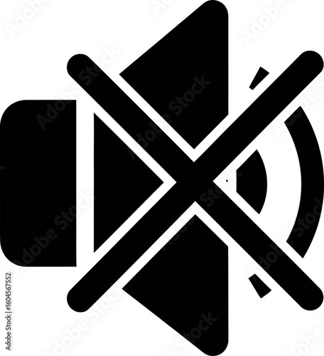 Black silhouette of a mute or sound off symbol indicating silence or no sound