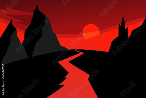mountain path at twilight jagged cliffs walking