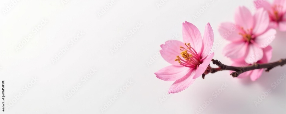 Fototapeta premium Delicate pink blossom against pure white backdrop, pastel, beautiful, illustration