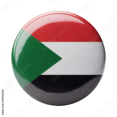 Free Download Round button featuring Sudan's national flag emblem for patriotic themes and international contexts - GFXLoad