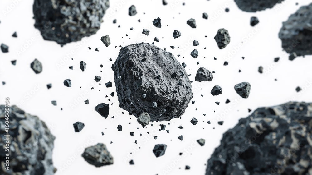 Fototapeta premium White background featuring a cluster of asteroids