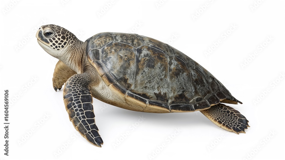 Naklejka premium A lifelike artistic rendering of a leatherback sea turtle displayed on a white canvas.