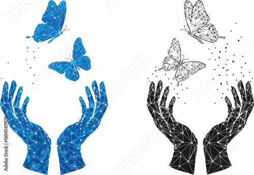 Innovation concept with hands and butterflies for business growth and transformation strategy ideas