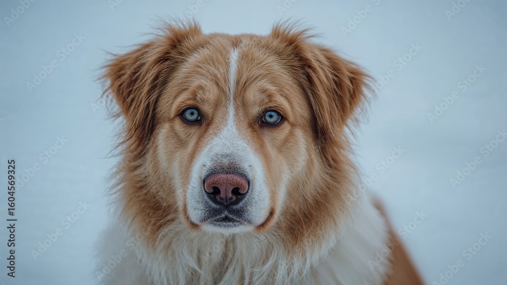 Fototapeta premium Gorgeous canine with gleaming amber eyes in a snowy natural setting