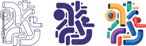 Abstract colorful pipes vector illustration for plumbing and industrial design and construction use