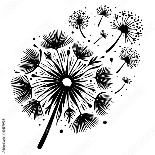 Black Dandelion Seed Head Blowing in Wind