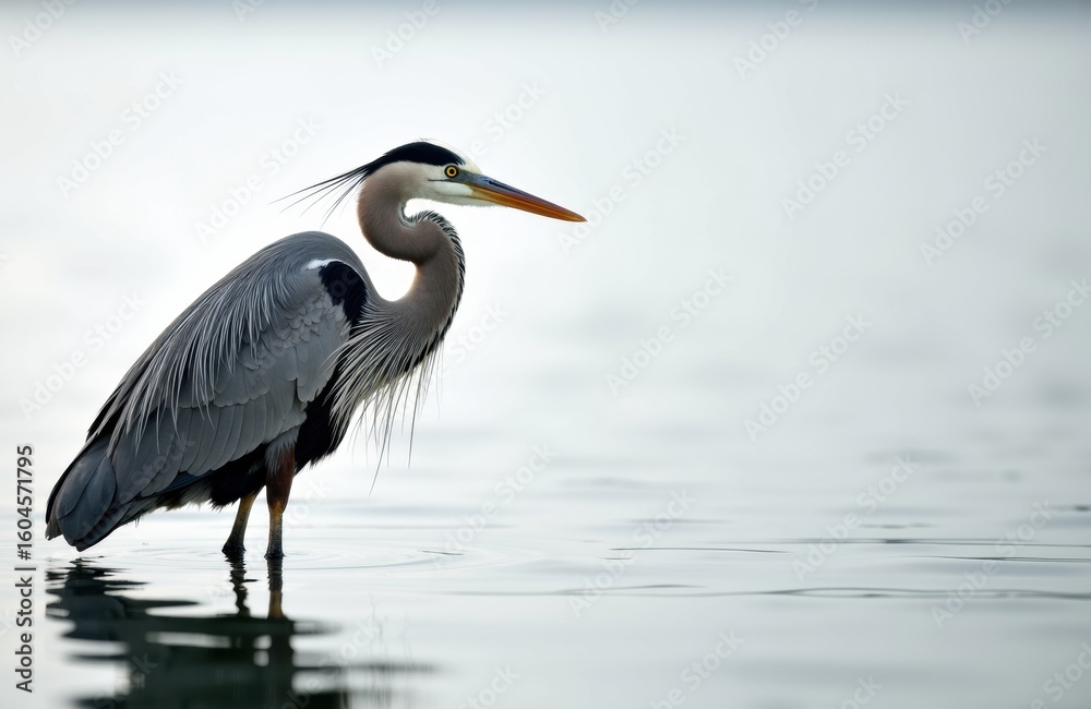 Fototapeta premium Heron standing in calm water with a minimalist background