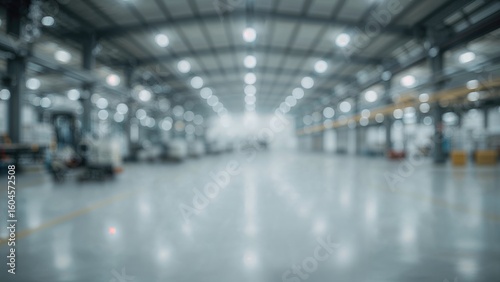 Blurred interior of a factory and warehouse as an industrial backdrop