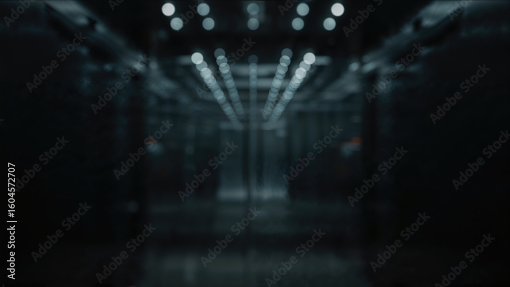 Naklejka premium Artistic dark bokeh effect image depicting closed elevator doors made of stainless steel inside a hospital setting for background use