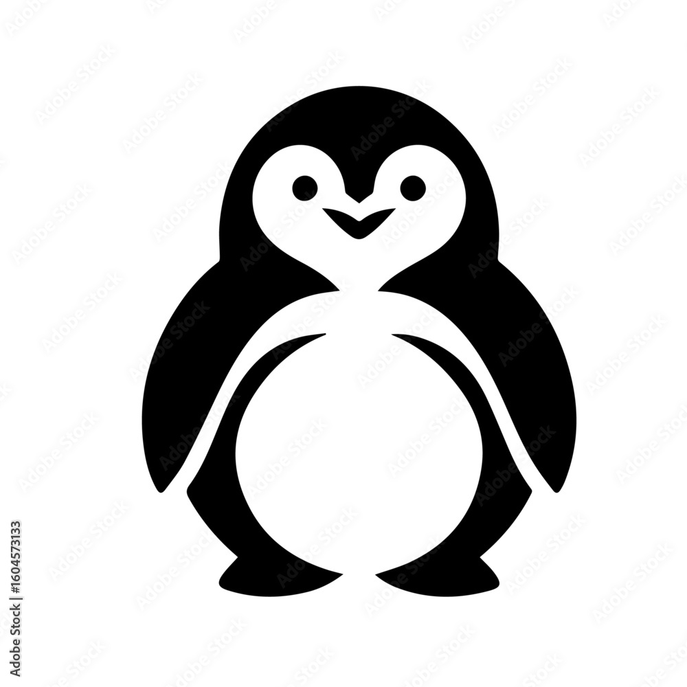 Obraz premium Cute cartoon penguin illustration, simple black and white design