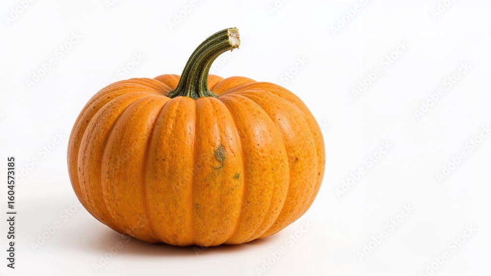 Fototapeta premium Single pumpkin displayed on a plain white backdrop