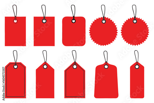 Red tags with black strings and grommets price tags