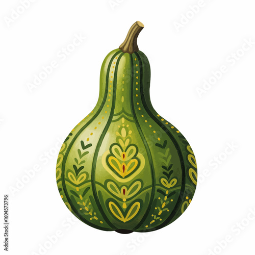 Folk Art Green Gourd