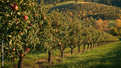 Fall Landscape Featuring Fruit Hanging on Orchard Trees