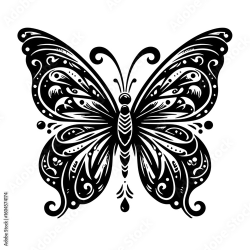 Intricate Black and White Butterfly Design